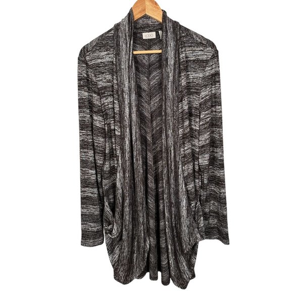 LOGO Lori Goldstein Womens Large Cardigan Sweater Long Sleeve Brown White Stretc - Picture 1 of 11